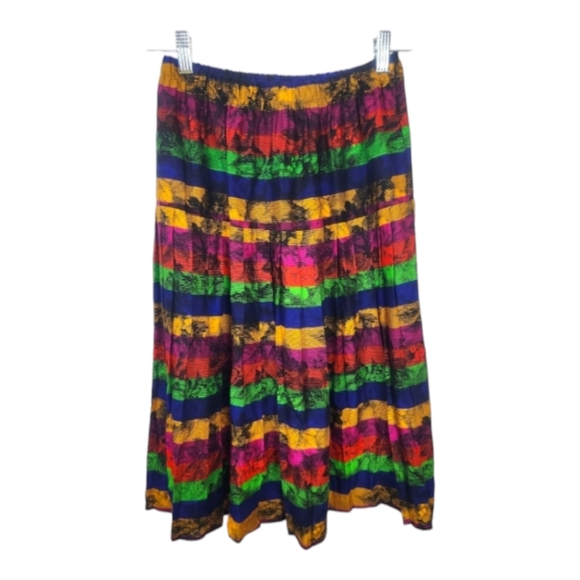 Vintage Rainbow Striped Plisse Midi Skirt - Picture 1 of 5